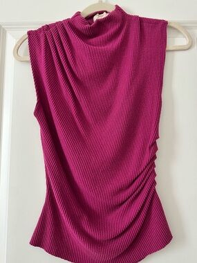 Sleeveless Mock Neck Ribbed Top - Fuchsia